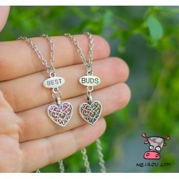 Кулон для двоих друзей "Best Buds. Ажурное сердечко. Цена за набор